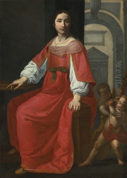 Saint Cecilia With Two Angels Oil Painting by Giovanni Martinelli