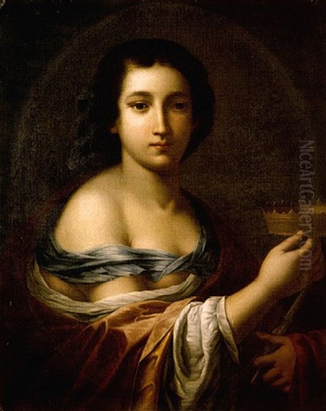 A Young Woman Holding A Crown (the Muse Melpomene?) Oil Painting by Giovanni Martinelli