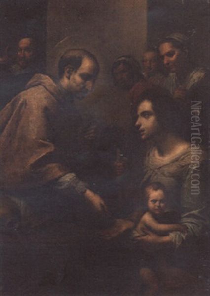 A Saint Distributing Alms Oil Painting by Giovanni Martinelli