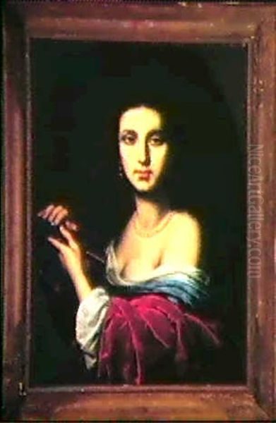 A Lady Holding A Flute Oil Painting by Giovanni Martinelli