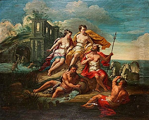 Mytologisk Figurscen Med Neptunus Oil Painting by Vincenzo Martinelli