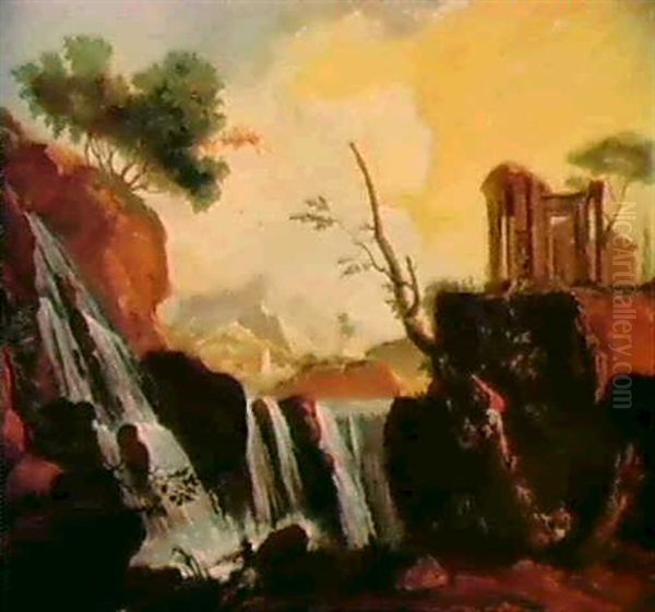 Veduto Della Cascata Di Tivoli Col Tempio Di Vesta Oil Painting by Vincenzo Martinelli