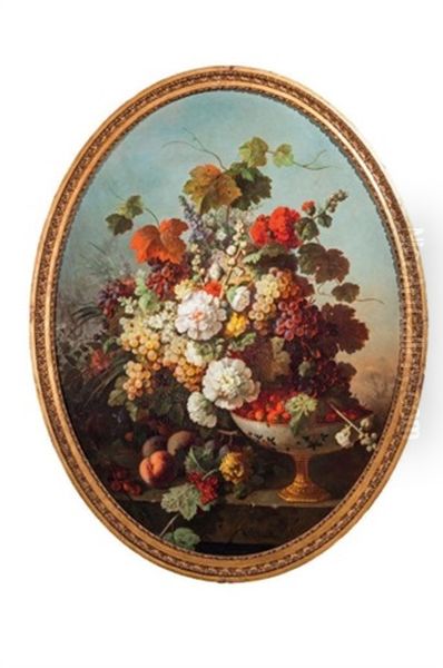 Composition Au Bouquet Et A La Coupe De Fruits Oil Painting by Louis Martinet