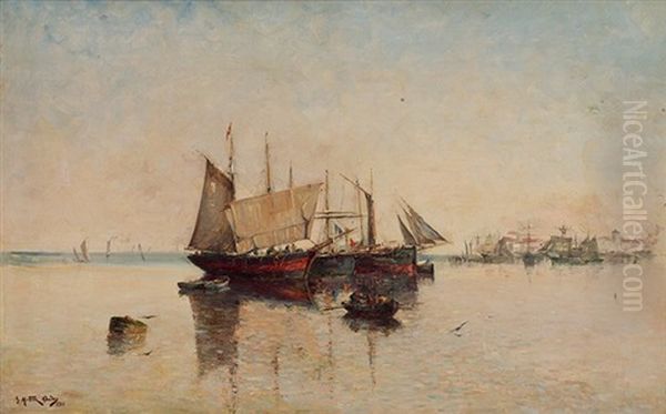 Barcos Fondeados Oil Painting by Juan Martinez Abades