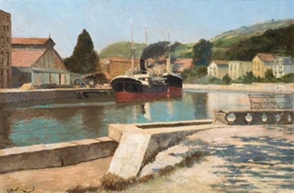 Barco En Canal Oil Painting by Juan Martinez Abades