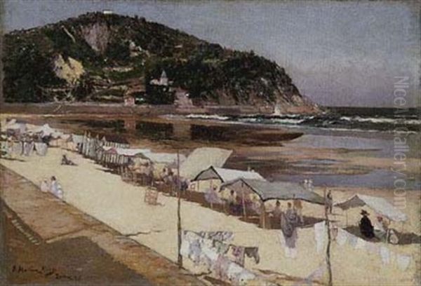 Playa De Zarauz Oil Painting by Juan Martinez Abades