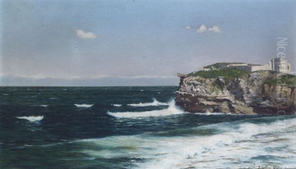 A Rocky Cove Oil Painting by Juan Martinez Abades