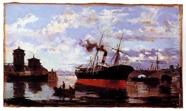 Vapor En El Muelle Oil Painting by Juan Martinez Abades