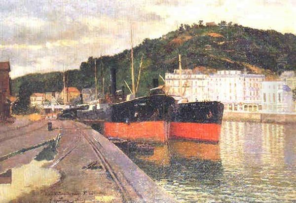 Vista De La Ria De Bilbao Oil Painting by Juan Martinez Abades