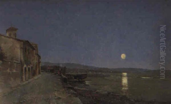 Luna Llena Sobre La Bahia Oil Painting by Juan Martinez Abades