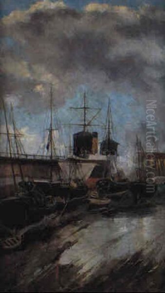 Muelle De Gijon Oil Painting by Juan Martinez Abades