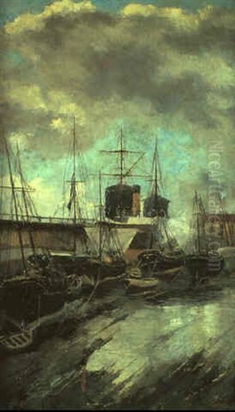 Muelle De Gijon Oil Painting by Juan Martinez Abades