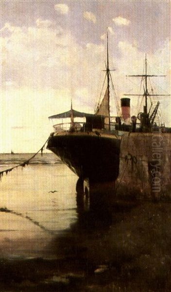 The Mooring Oil Painting by Juan Martinez Abades