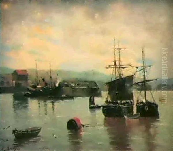 Puerto De Aviles Oil Painting by Juan Martinez Abades