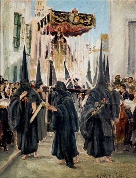 Procesion Oil Painting by Enrique Martinez Cubells y Ruiz