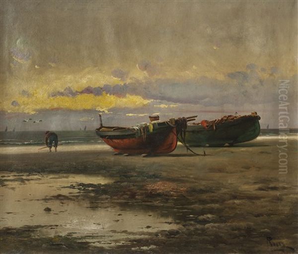 Atardecer Con Barcas Oil Painting by Enrique Martinez Cubells y Ruiz