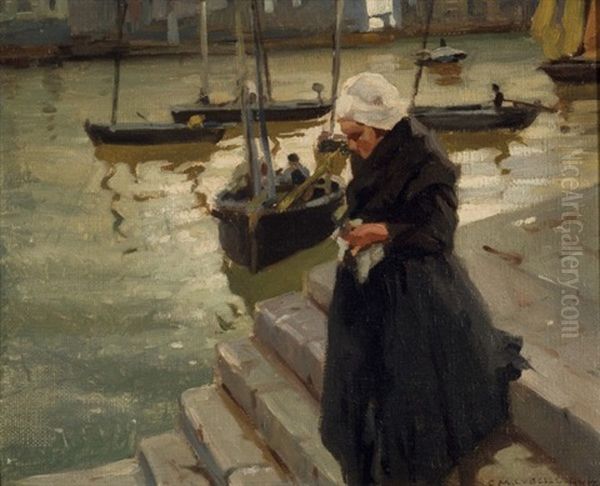 Pescadora Oil Painting by Enrique Martinez Cubells y Ruiz