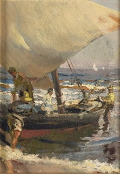 Barcas En La Playa by Enrique Martinez Cubells y Ruiz