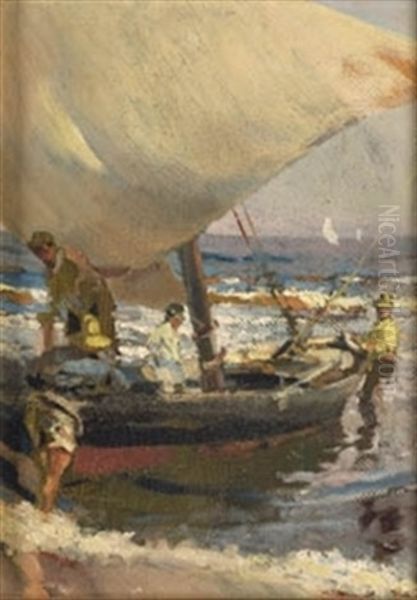 Barca De Pesca Oil Painting by Enrique Martinez Cubells y Ruiz