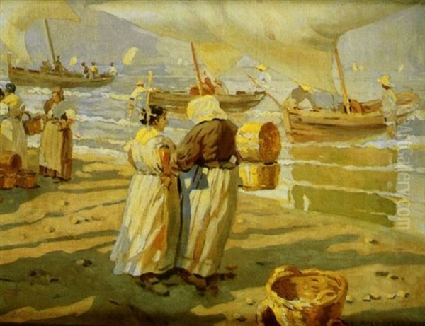 La Vuelta De La Pesca Oil Painting by Enrique Martinez Cubells y Ruiz