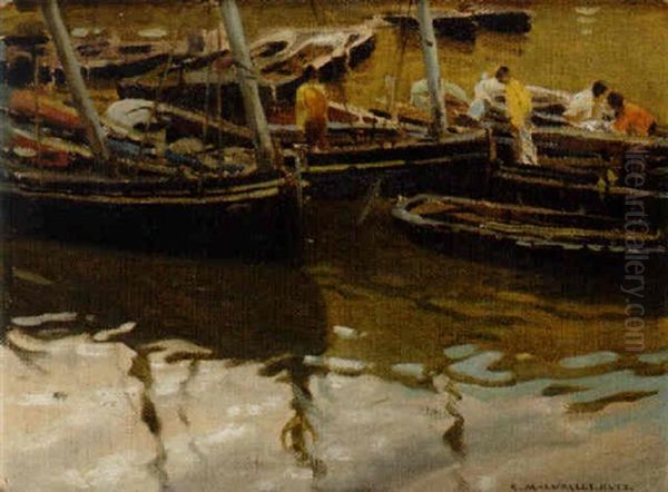 Segelbatar I Hamn Oil Painting by Enrique Martinez Cubells y Ruiz