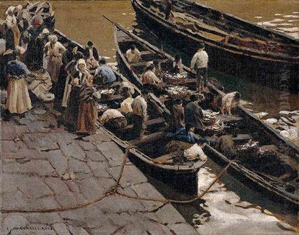 La Vuelta De La Pesca Oil Painting by Enrique Martinez Cubells y Ruiz