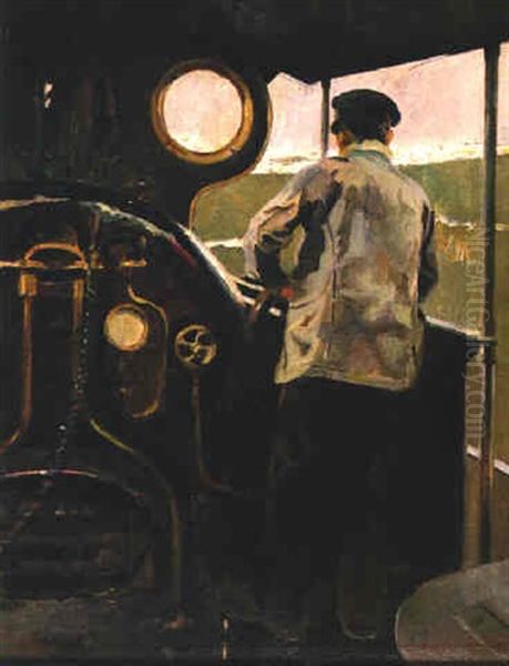 El Maquinista De La Locomotora Oil Painting by Enrique Martinez Cubells y Ruiz