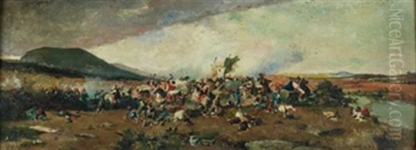 Escena De Batalla Oil Painting by Salvador Martinez Cubells