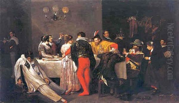 Escena De Carnaval Oil Painting by Joaquin Martinez De La Vega