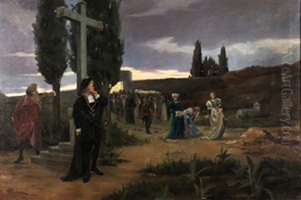 Escena De Hamlet, Entierro De Ofelia Oil Painting by Luis Martinez Vargas Machuca