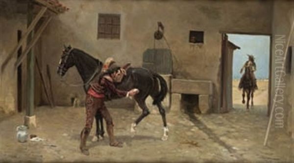 Aseando Al Caballo Oil Painting by Luis Martinez Vargas Machuca