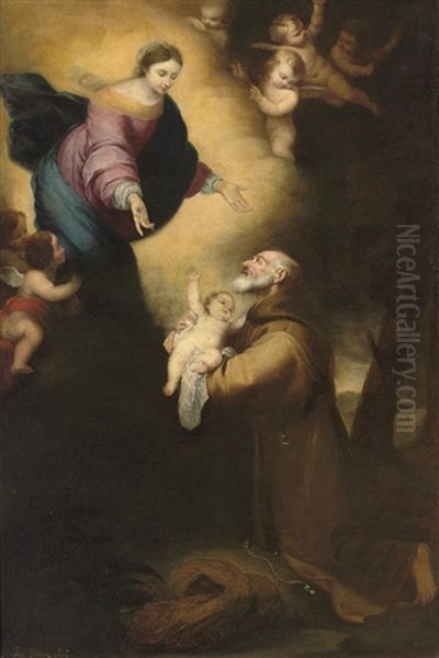 The Vision Of Saint Felix Of Cantalicio, After Murillo Oil Painting by Jose Roldin E. Martinez