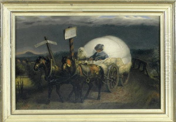 Vom Saulgau Nach Sigmaringen - Schlafender Bauer Mit Weisem Hund Auf Seinem Heuwagen Und Prachtigen Pferde Oil Painting by Karl Martini