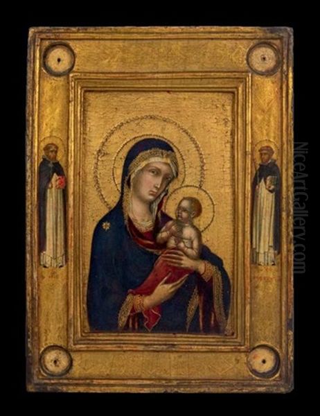 Vierge A L'enfant Entouree De Saint Dominique De Guzman Et Saint Pierre De Verone Oil Painting by Simone Martini