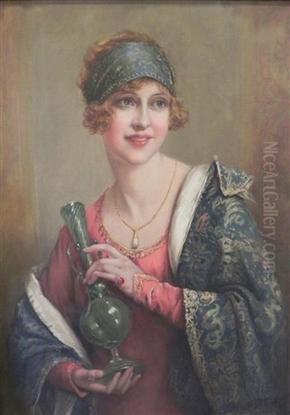 Jeune Femme Au Vase Oil Painting by Francois Martin-Kavel