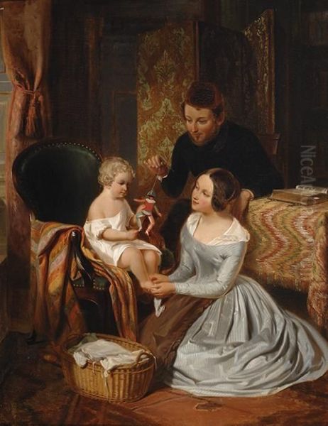 A Young Family Oil Painting by Pieter Gerardus Bernhard