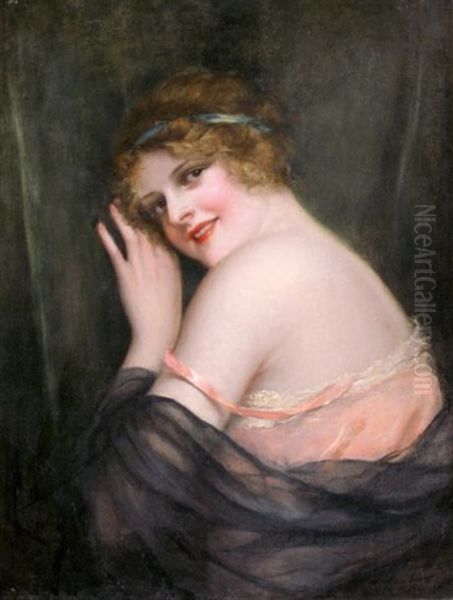 Jeune Femme En Buste Au Corsage Rose Oil Painting by Francois Martin-Kavel