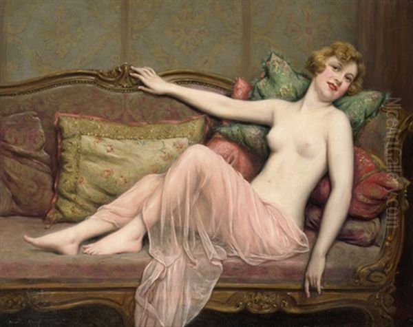 Junge Frau Auf Dem Divan Oil Painting by Francois Martin-Kavel