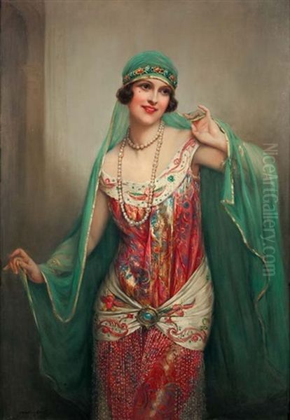 Orientale Aux Perles Oil Painting by Francois Martin-Kavel