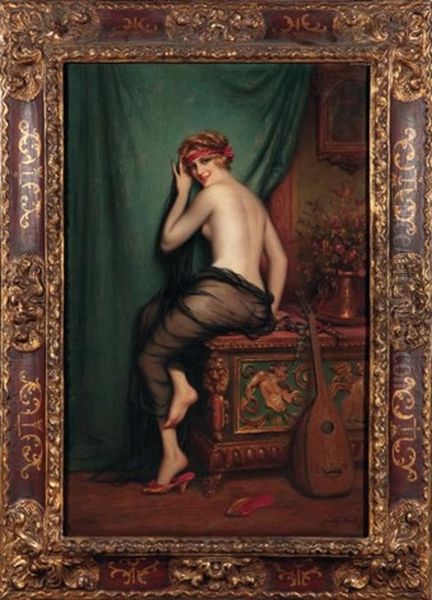 Joueuse De Mandoline Assise Sur Une Cassonne by Francois Martin-Kavel