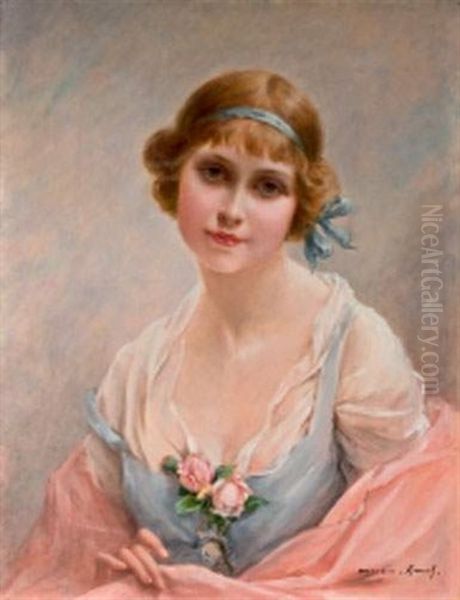 Portrait Au Ruban Bleu Oil Painting by Francois Martin-Kavel