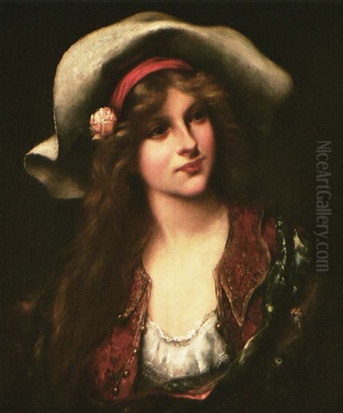 Young Beauty With Floppy Hat Oil Painting by Francois Martin-Kavel