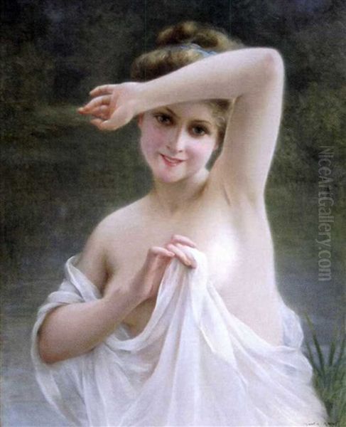 Femme Cachant Sa Nudite Oil Painting by Francois Martin-Kavel