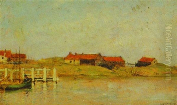 Cottages At The Shore Oil Painting by Francois Martin-Kavel