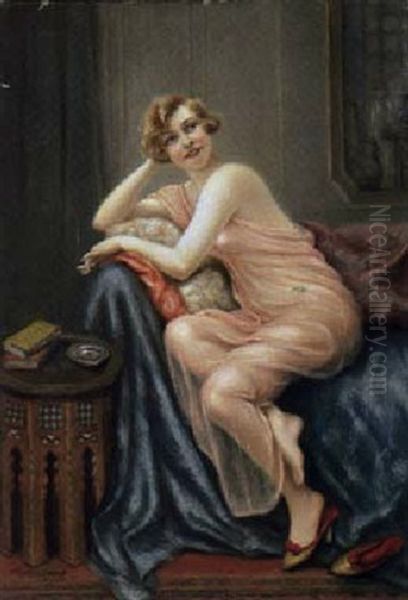 The Smoking Courtesan Oil Painting by Francois Martin-Kavel