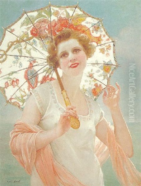 Beauty With An Umbrella Oil Painting by Francois Martin-Kavel