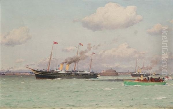 The Royal Yachts ~victoria & Albert Iii~ And ~alexandra~ With King Edward Vii And Queen Alexandra Aboard Oil Painting by Edoardo de Martino