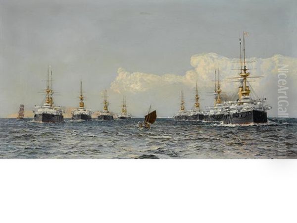 The Channel Fleet Oil Painting by Edoardo de Martino