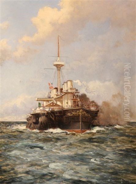 Vapor En El Mar Oil Painting by Edoardo de Martino