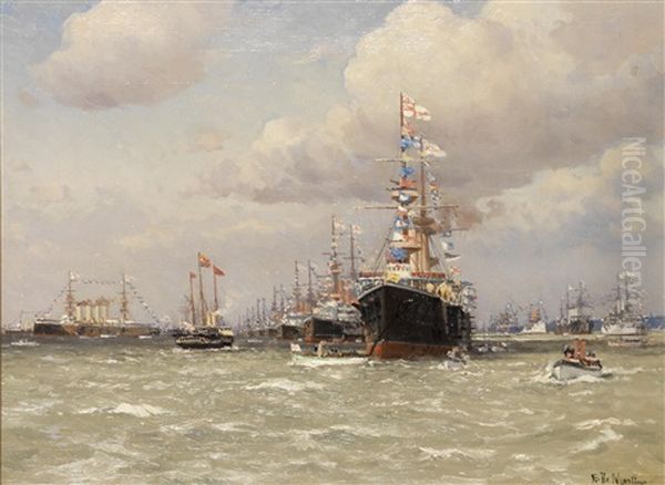 The Diamond Jubilee Fleet Review Of 1897 Oil Painting by Edoardo de Martino